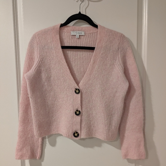 Intermix Ribbed Alpaca Wool Blend Cropped Cardigan - Picture 2 of 9